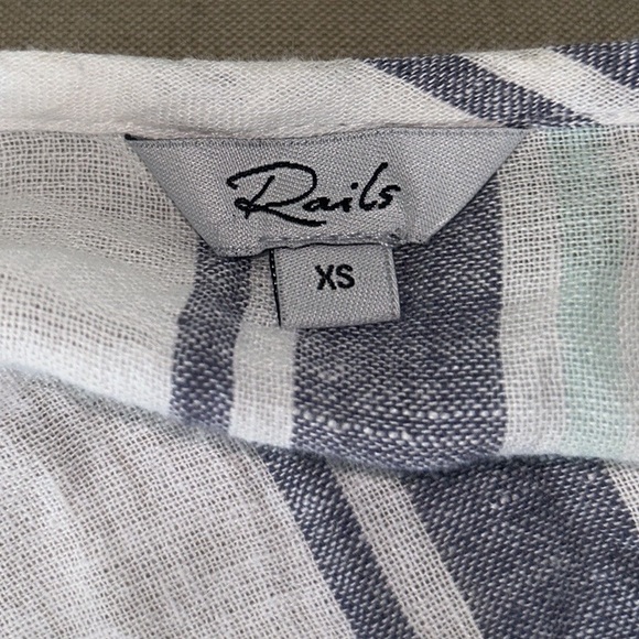 Rails Ashlyn Aegean Blue & White Striped Linen Blend Tie Neck Midi Dress - XS - Picture 13 of 16